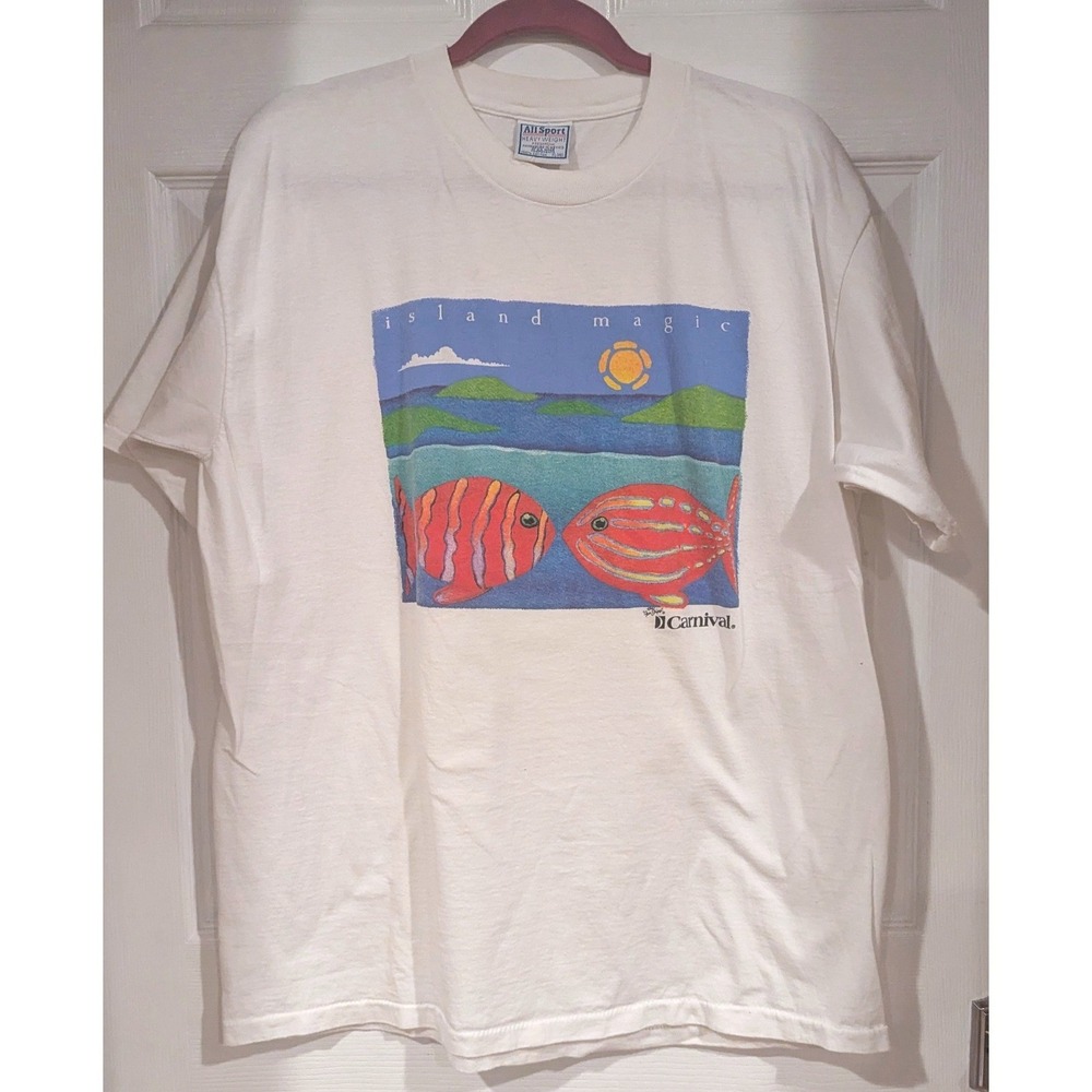 All Sport Carnival Cruise Island Magic Shirt XL White Vintage 90s Tropical Fish